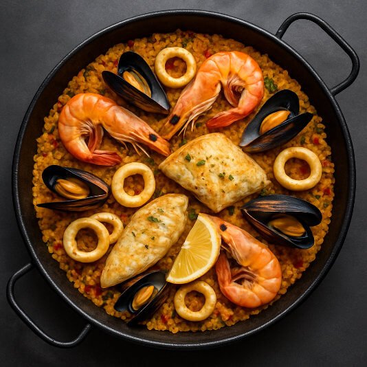 Paella auténtica preparada con ingredientes frescos en el restaurante pdepaella. Disfruta de la mejor paella tradicional